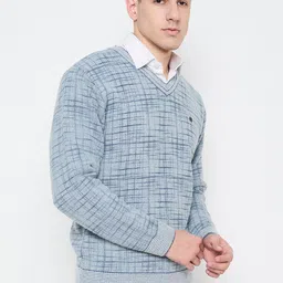 duke Men Self Design V Neck Blue Sweater image 3