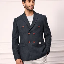 mr bowerbird Men Self Design Double Breasted Formal Blazer image 3