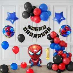 aoes Spider-Man Theme 1st Birthday Decoration Kit Red Blue Black Balloons for Boys image 1