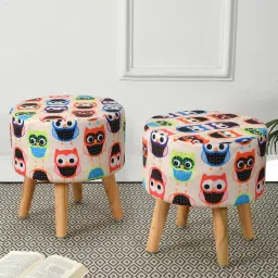 riance creations White Owl-Print Seating Stool In Multi Color image 1