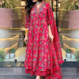 ghunghatcentre Women Floral Print, Printed Viscose Rayon Anarkali Kurta image 4