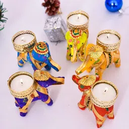 the india style Handicraft Hathi/Elephant Tea-Light Holder Cotton Tealight Holder Set (Multicolor, Pack of0 8 Candle image 3