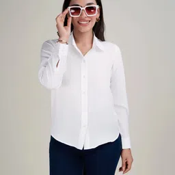 metronaut Women Regular Fit Solid Curved Collar Casual Shirt image 1