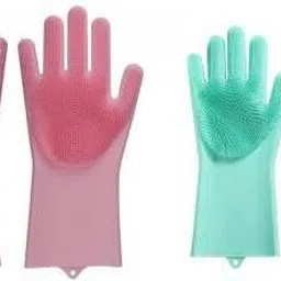 seus Safety Hand Glove For Household Kitchen Cleaning Cooking Silicon Heat Resistant Dishwashing Kitchen Scrubber Glove (Color May Vary, 1Pair) Wet and Dry Glove Set Wet and Dry Glove-picture-24