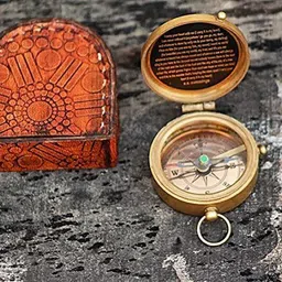 snc Brass Antique Flat Pocket Compass with Lather Box Best for Gift Compass image 4