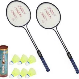 cloverbyte Badminton Set Of 2 Piece Double Rod Badminton Racquet with 6 Piece Nylon Shuttle Badminton Kit image 1