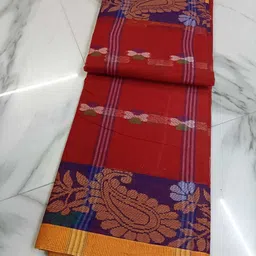 happy creation Woven Jamdani Handloom Cotton Blend Saree image 3