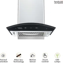 hindware smart appliances Ripple 60 Auto Clean Wall Mounted INOX 1350 CMH Chimney image 2