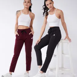 modeve Pack of 2 Women Solid Maroon, Black Track Pants image 2