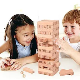 bogenlite 54 Wooden Building Blocks with Wooden dice Jenga Learning Game- 20 cm image 2