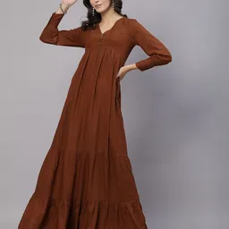 aayu Women Layered Brown Maxi/Full Length Dress image 4