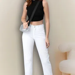 gold-d.a fashion Women Relaxed Fit Mid Rise White Jeans-picture-28