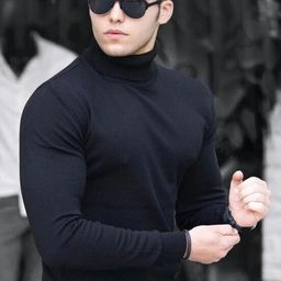 houseofcommon Men Solid High Neck Black Sweater-picture-34
