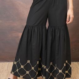 vishudh Women Regular Fit Black Cotton Blend Trousers-picture-44