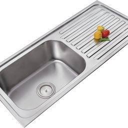 prestige Premium quality (45"x20"x9"Inch) Single Oval Bowl 'Drain board' stainless steel Kitchen Sink Chrome Finish (SILVER) Vessel Sink-picture-24