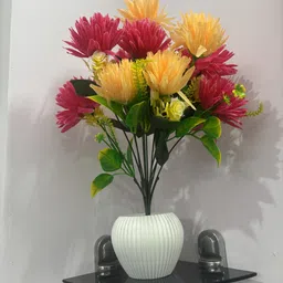 faston decore Beautiful Blossom Vase – Artificial Flower Decoration Multicolor Chrysanthemum Artificial Flower with Pot image 2