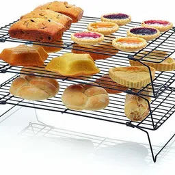 indian decor 28181 Three -Tier Stackable Non-Stick Cake Cooling Rack, 21 x 40 cm (8" x 16") Black 10 Slice Toast Rack image 2