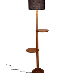 New Era Blue Jute Drum Shade Wood Natural Table Floor Lamp by New Era image 3