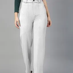 metronaut Regular Fit Women White Cotton Blend Trousers-picture-20