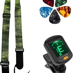 Green Circuit Guitar Strap for Acoustic Adjustable Buckle with 5 Picks + Tuner Polyester Strap-image-57