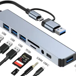 DELOX Multiport Adapter 8-in-1: USB 3.0, Card Reader & Audio USB hub Type-C 8 in 1 USB Hub-image-57