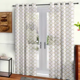 cortina White Polyester Abstract 7ft Sheer Eyelet 2 Pc Door Curtains image 3