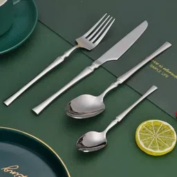 manishaware The Perfect Weight in Hand | A Sturdy Silver Cutlery Set | Design G 4-Pc Stainless Steel Cutlery Set image 4