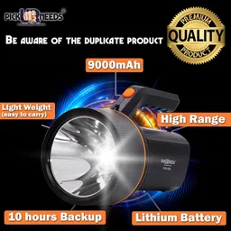 daily needs shop Emergency Long Range 120W Rechargeable Search Torch Light With Lithium Battery 8 hrs Torch Emergency Light image 5