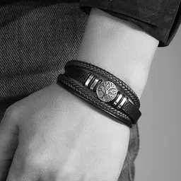 rajwanti collection Tree of Life Bracelet for Men, Real Leather Men's Bracelet, Bracelet for boys Men Wrist Band image 5