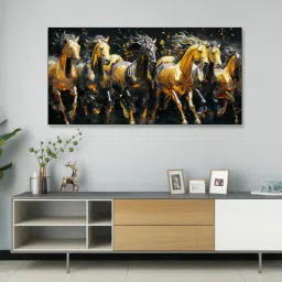 nestroots Black Canvas Framed Majestic Equine Serenity in Nature Wall Painting(18X36 Inch)-picture-32