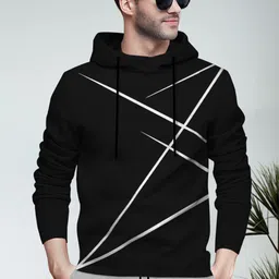 blive Men Printed Hooded Neck Cotton Blend Black T-Shirt image 1