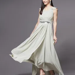 miss chase Women Fit and Flare Green Maxi/Full Length Dress-picture-26