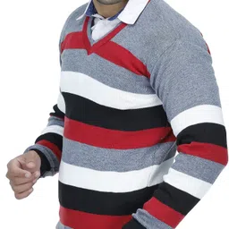 blushh collection Men Woven V Neck Multicolor Sweater image 2