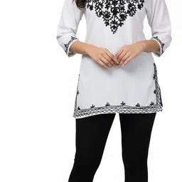 uncommon market Casual Regular Sleeves Embroidered, Ethnic Motifs, Floral Print Women White Top-picture-11