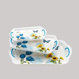sorath flowers Design Rectangular Shape Plastic Serving Tray Set with Handle | Tray-picture-19