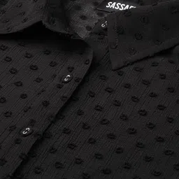 sassafras Women Regular Fit Self Design Curved Collar Casual Shirt image 5