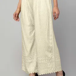 kgfonecloth Women Straight Fit Cream Viscose Rayon Trousers image 3