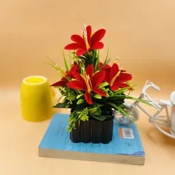 ryme Pack Of 2 Multicolor Lily Artificial Flower with Pot image 2