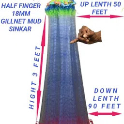 a to z HALF FINGER18MM GILNETMUD SINKER,HIGHT3FT,UP LENTH50FT,DOWN LENTH90FT MALAI SUTO Fishing Net image 4