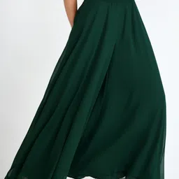 vesfrita Women Flared Dark Green Georgette Trousers image 3