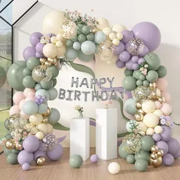aniloons Sage Green & Purple Birthday Party Decoration Set.-picture-25