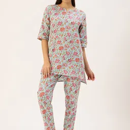 Clt.s Pure Cotton Floral Printed Kurti With Pyjamas Night Suit-picture-30