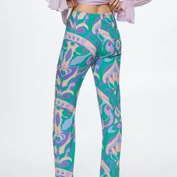 MANGO Women Green & Lavender Floral Printed Trousers image 2