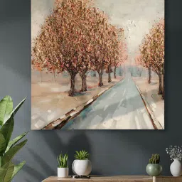 art street Ornamental Autumn Tree Multicolour Synthetic Wood Framed Oil Painting-picture-15