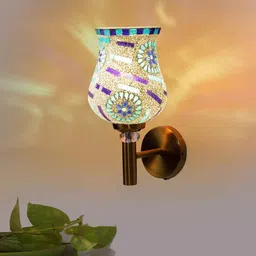 new era Antique Gold Wall Lamp with Mosaic Glass image 1