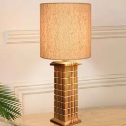 homesake Rustic Beige Table Lamp New York Skyline Fabric Shade, Jute Drum-picture-40