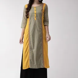 Anouk Green Abstract Printed Pure Cotton Straight Kurta image 1