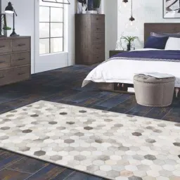 dazzhome Lite Brown Hair On Leather Geometrical Hand Woven 3ftX5ft Carpet-picture-21