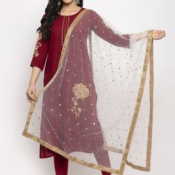 Clora Creation Women White & Gold-Toned Embroidered Dupatta with Sequinned-picture-35