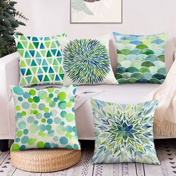 AEROHAVEN Blue, Green & White Set of 5 Digital Printed Velvet Square Cushion Covers-picture-29